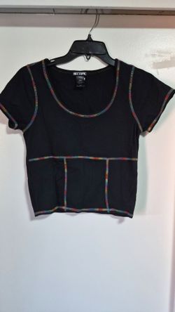 Hot Topic Black Rainbow Stitch Crop Top LG