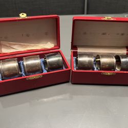 Vintage Antique Set of Six Napkin Rings In Red Box