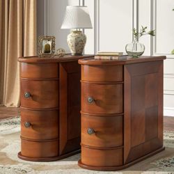 Wood End Table Set of 2, Narrow Solid Side Table 2-Drawer Slim Chair Side Table, No Assembly Required, Finished Back
