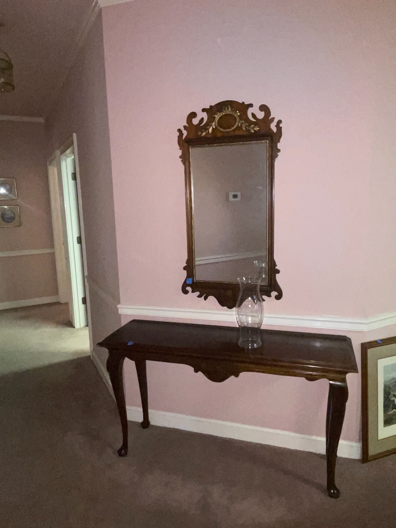 Antique Mahogany Queen Anne Style Mirror