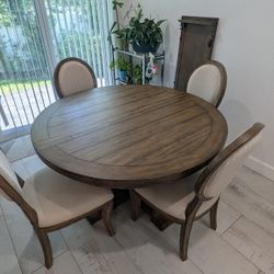 Rustic Round Dining Set – Solid Wood + Comfy Chairs!