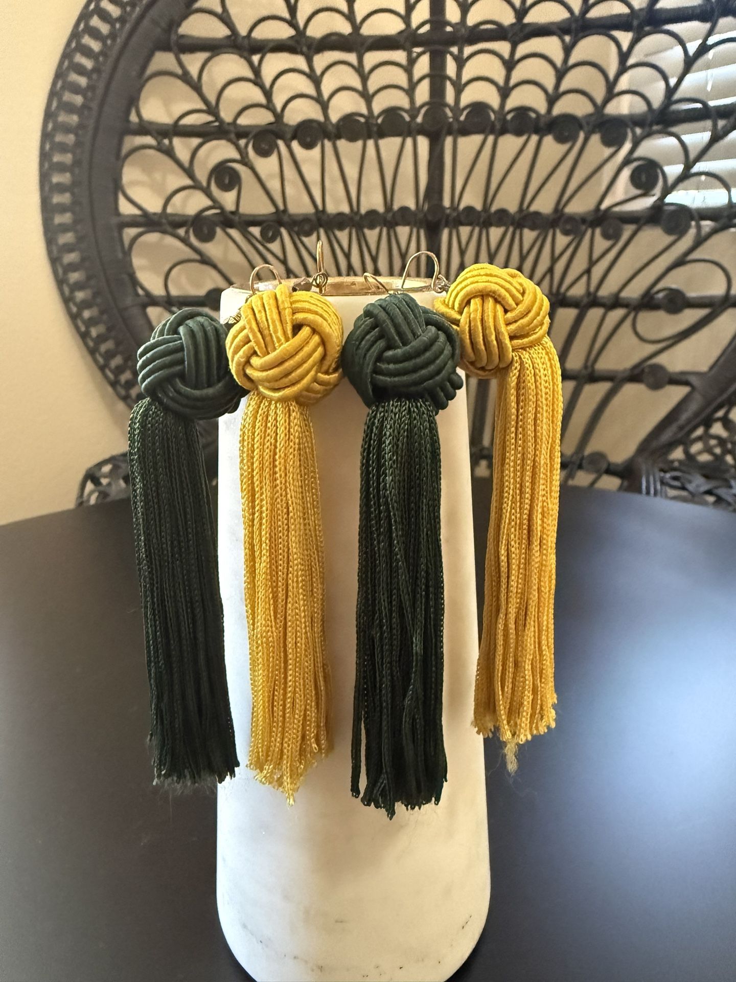 Green And Yellow Fringe Earrings 