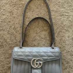 Gucci Marmont Flap Bag Matelasse Leather Small In Grey