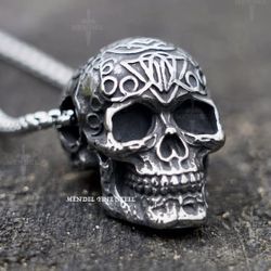 Mens Vintage Gothic Mens Punk Biker Skull Pendant Necklace Men Stainless Steel