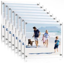 Sintuff 8 Pack Acrylic Floating Picture Frame Wall Mount Frameless Photo Frames Double Panel Clear for Office Home Photography Display (for 11" X 14" 