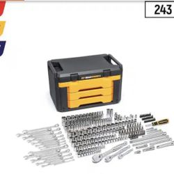 GEARWRENCH 1/4 in., 3/8 in. and 1/2 in. Drive 6-Point SAE/Metric Mechanics Tool Set in 3-Drawer Storage Box (243-Piece