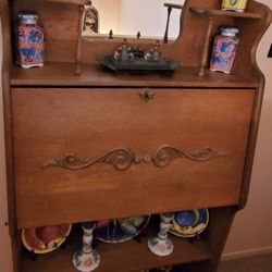 Antique Oak Secretary Desk Front DropDown