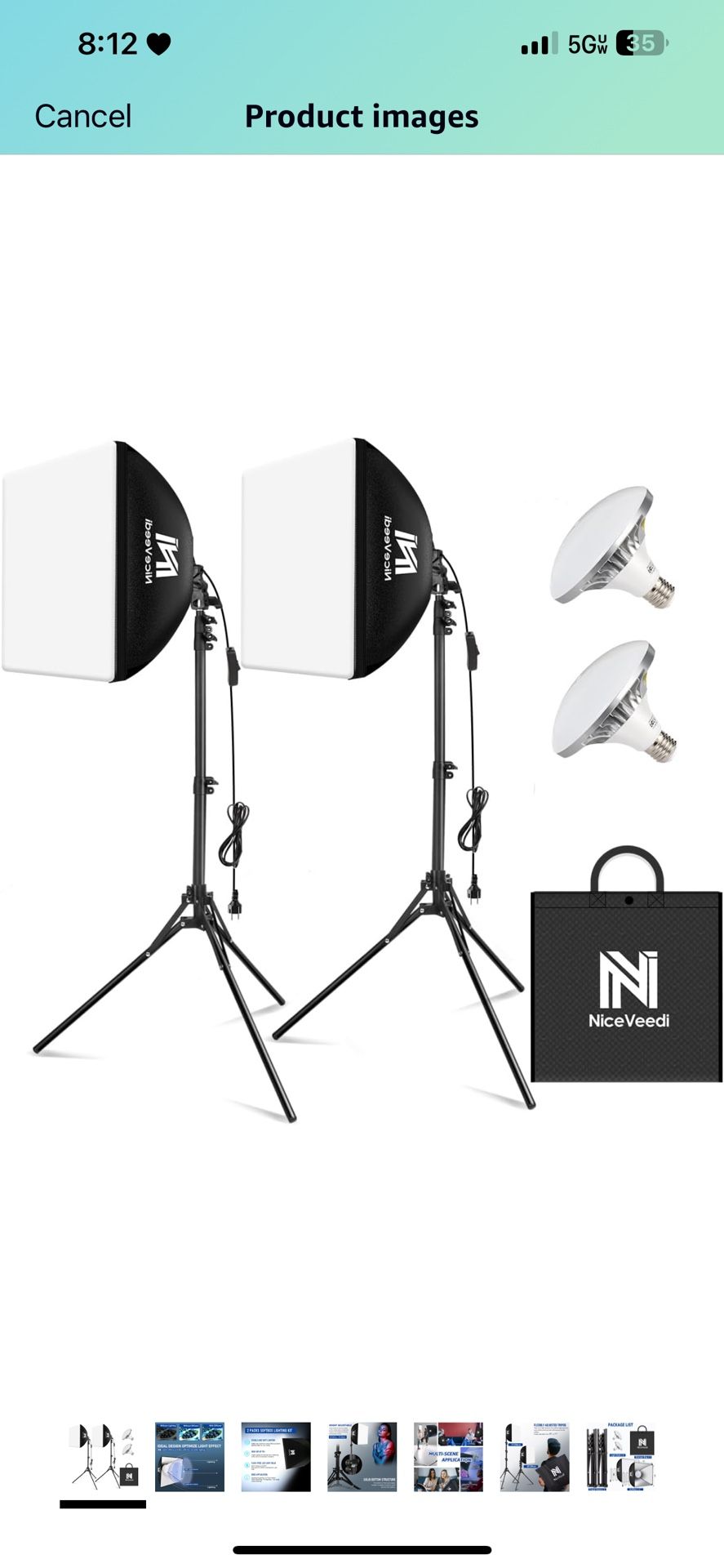 Softbox Lighting Kit, NiceVeedi 2-Pack 16'' x 16'' Softbox Photography Lighting Kit with 63” Tripod Stand & 5400K 450W Equivalent LED Bulb, Continuous
