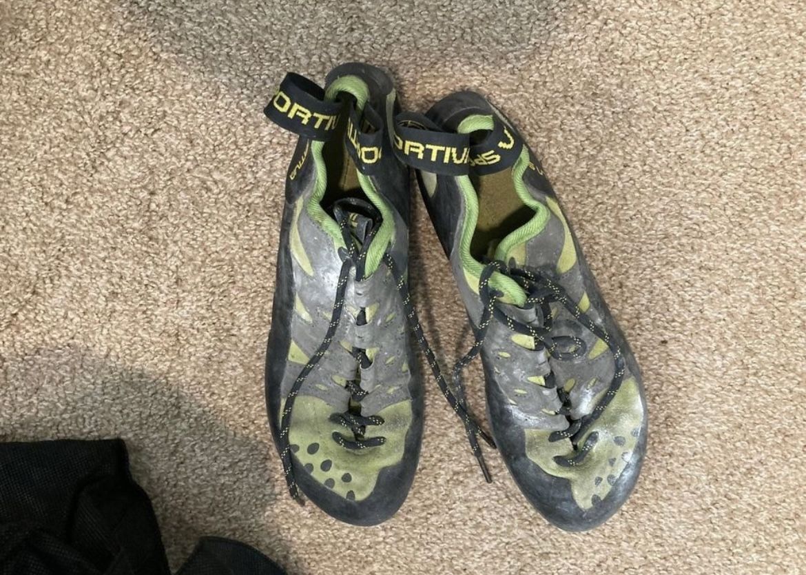 Climbing Shoes And Chalk Bag