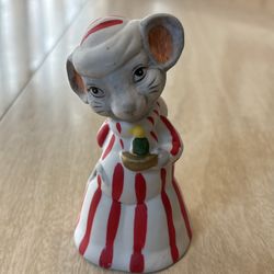 Vintage 1980 Jasco Critter Bells Christmas Mouse Bell Red White Stripe Gown Cap