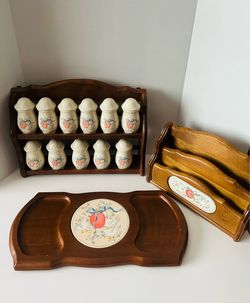 VTG International China Marmalade Goose Spice 11 Jars Rack Full Set,Tray, Letter