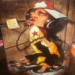DJ mixing ....Wood painting 35.6 x 27.9