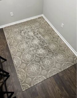 Set of 2 Gray Floral Medallion Area Rug and Doormat