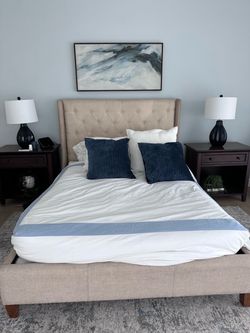 Queen fabric head board and bed frame