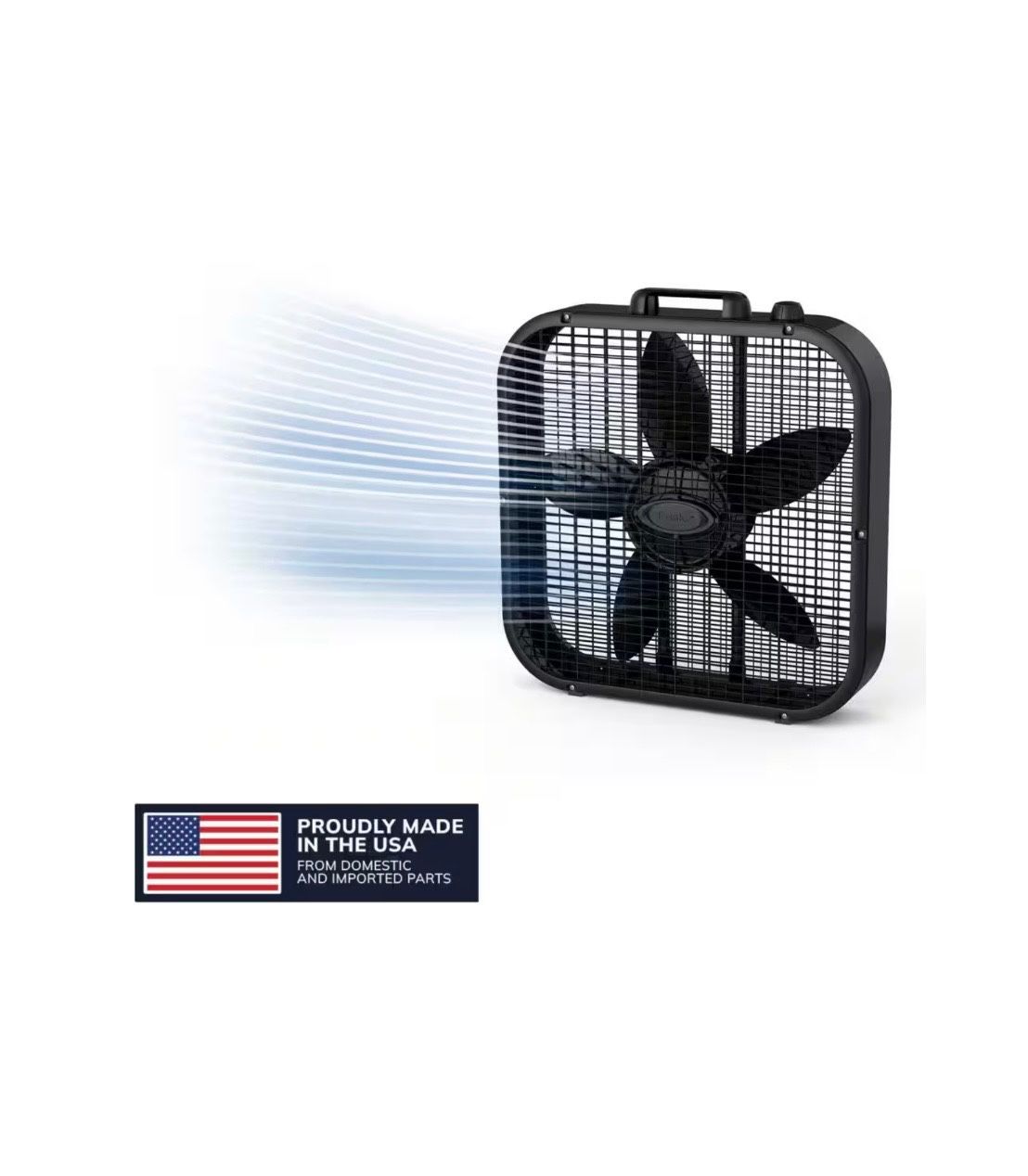 NEW IN BOX Decor Colors 20 in. 3 Speed Box Fan for Home in Black with Save Smart Technology, 1800 CFM and Carry Handle