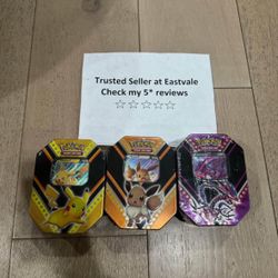 New Pokemon TCG V Powers Tins Pikachu, Eevee & Eternatus V Factory Sealed set of 3