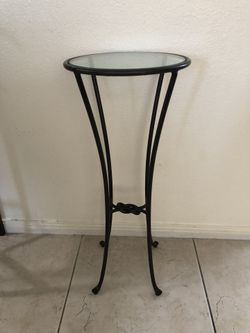 Metal frame and glass top side table