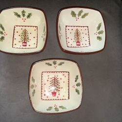 Hand Painted Christmas Bowls Set Of 3 