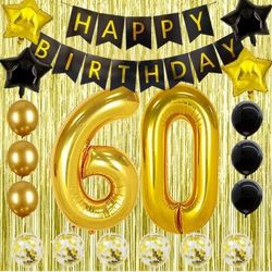 60th Birthday Decorations For Men gold fringe backdrop birthday party decorations black and gold balloons Happy Birthday Banner Birthday Party Balloon