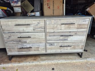 6-Drawer Rustic Wood Dresser and 2 Nightstands with Metal Legs