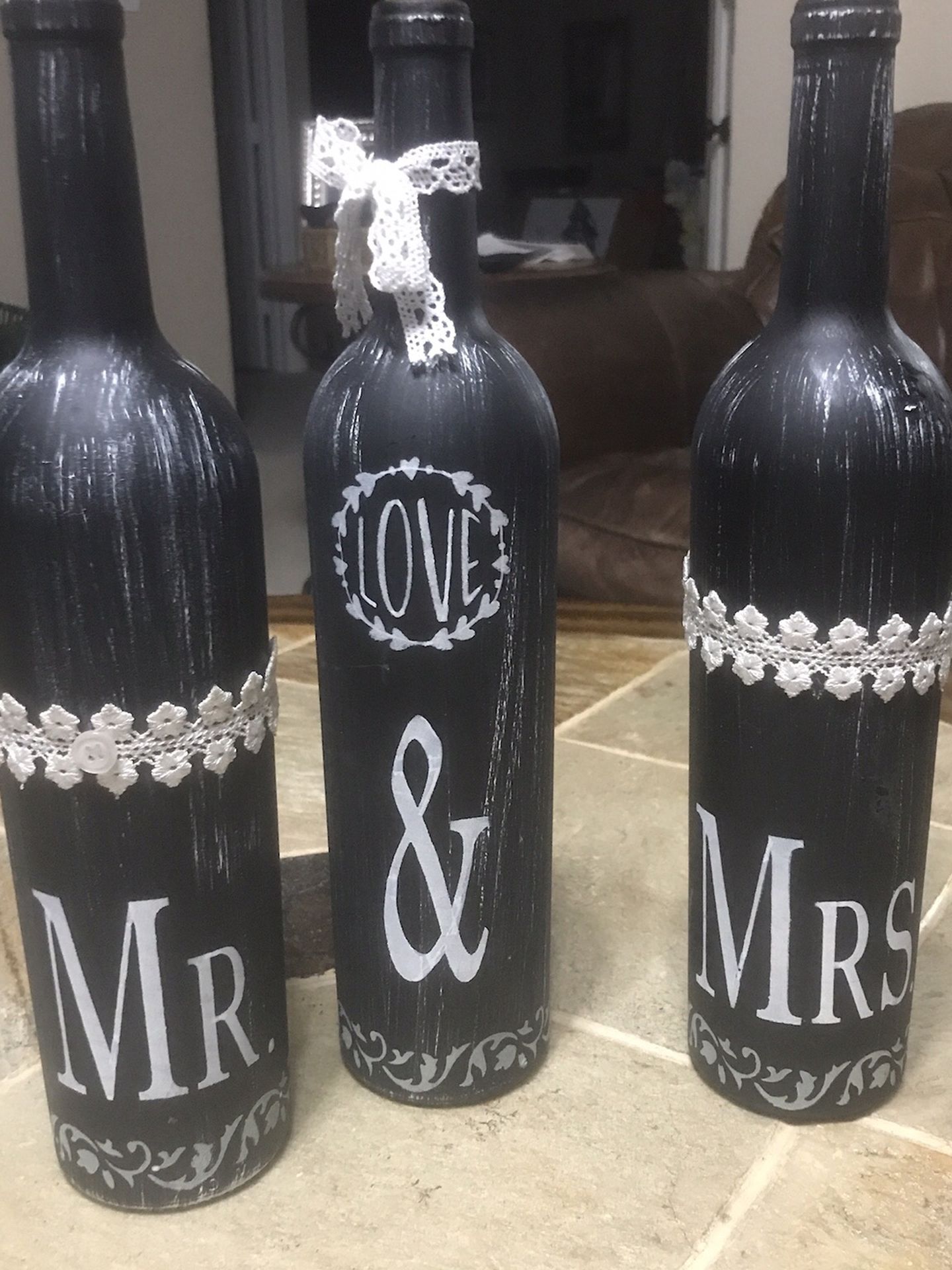 Mr & Mrs Wedding Decor Wine Bottles