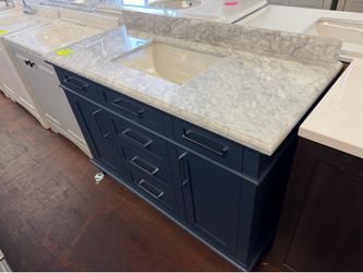 Sonoma 48 in. Single Sink Freestanding Midnight Blue Bath Vanity with Carrara Marble Top