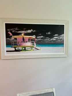 Framed Miami Beach, lifeguard stand wall art