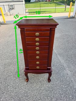 Cherry Wood Jewelry Armoire with 8 Drawers