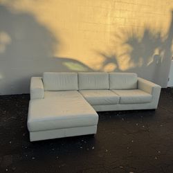 ✨ Natuzzi 100% Genuine White Leather Sofa with Chaise – Italian Luxury 