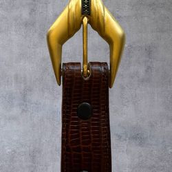 Vtg Judith Jack Marcasite Belt Gold Tone Buckle Brown Lizard Leather Size M USA