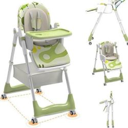 Baby High Chairs for Babies and Toddlers with Adjustable Backrest/Footrest/Seat Height,Foldable High Chair with 4 Wheels,m(BC1)
