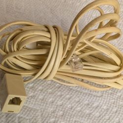 Landline Telephone Cord 15 Ft With A Modular Adapter Jumper On It. Ivory Color, Works Fine. East Or West