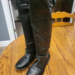 6.5 Forever tall black fashion boots, interior blue plaid, zipper in back