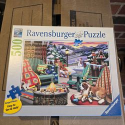 Ravensburger 500 Piece Puzzle Cozy Winter Scene Complete Open Box