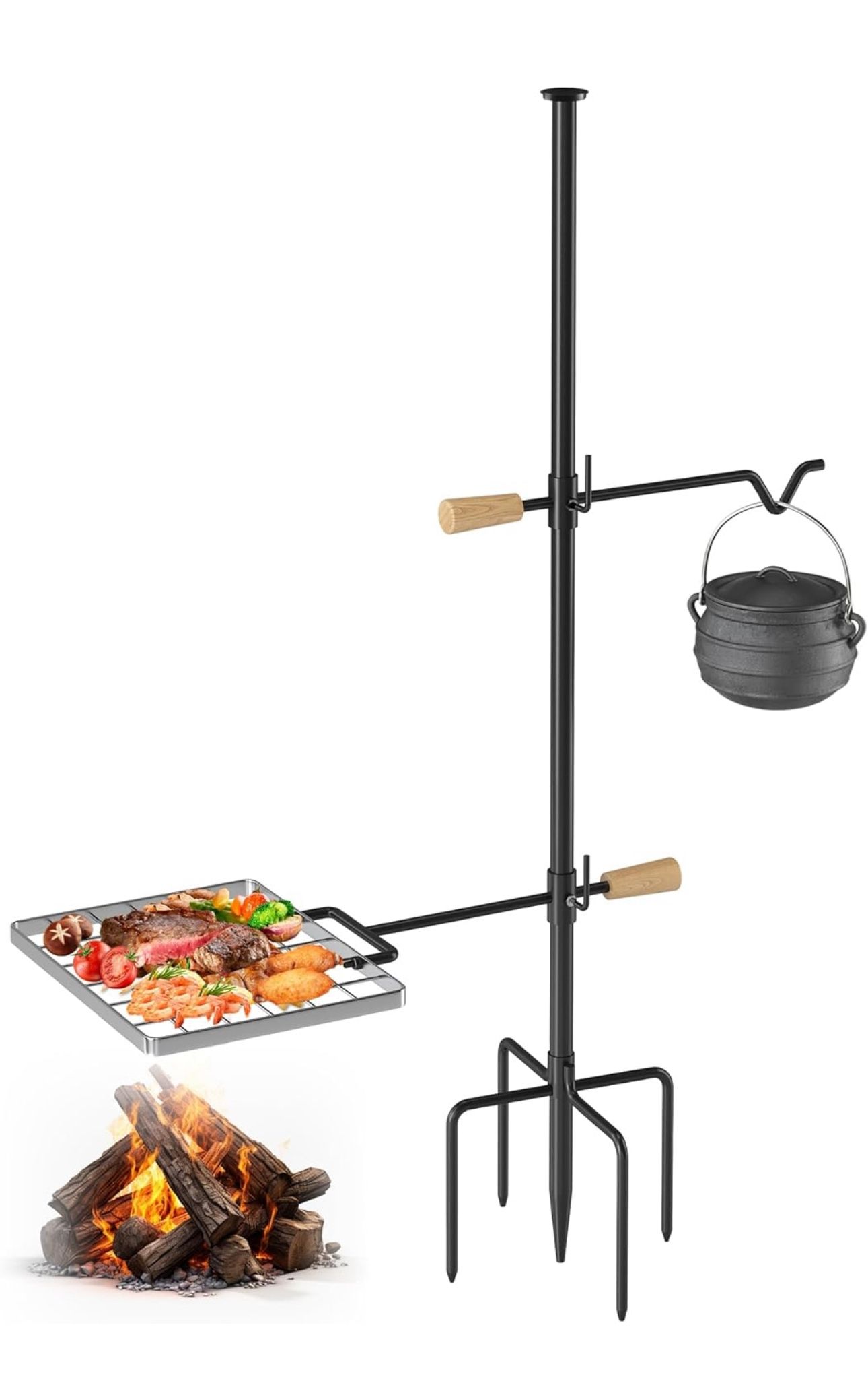 New-Campfire Grill Grate with Swivel Handle, Campfire Cooking Equipment - Fire Pit Grill Grate with Heavy Duty Steel, For Outdoor BBQ Camping and Cook