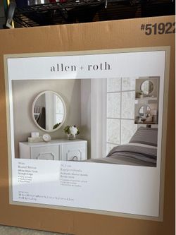 Allen + Roth 30” Round Mirror – White Wash Beaded Frame