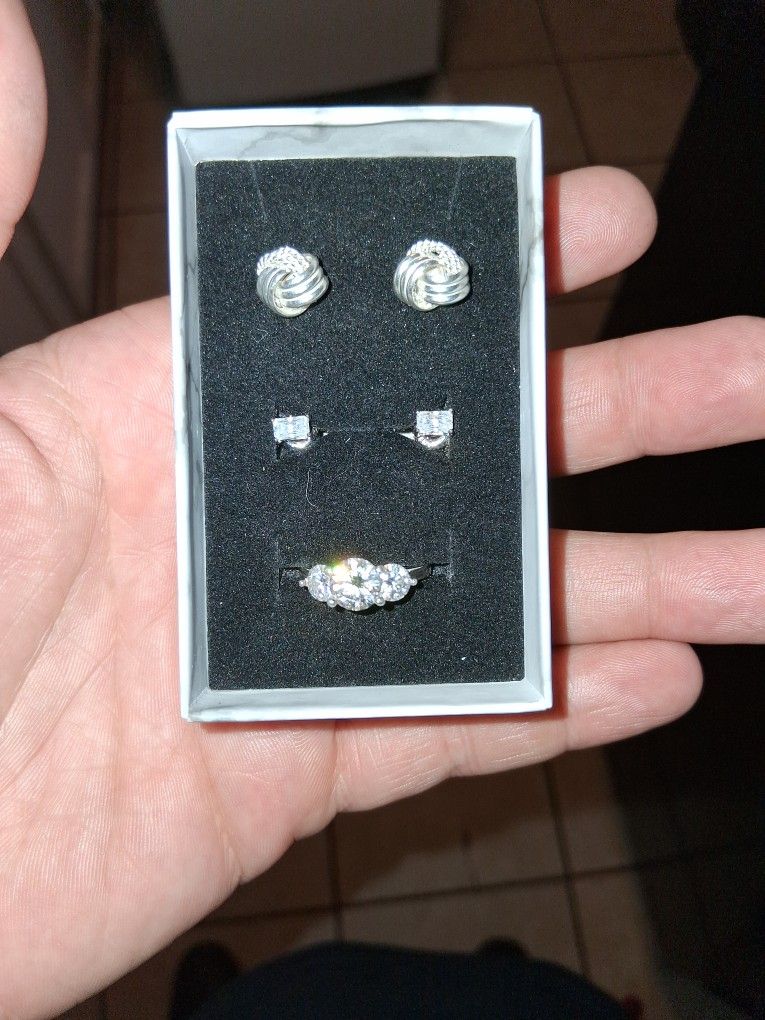 925 Silver Earrings and ring combo