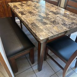 DINING TABLE WITH BENCH SEAT AND 4 CHAIRS