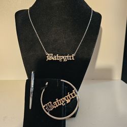 New Silver Babygirl Necklace And Earrings 