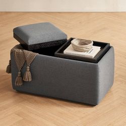 1807g  Levi Storage Bench with Reversible Tray, Modern Storage Coffee Table, Bedroom Bench, Rectangular Cube Upholstered Coffee Table Ottoman for Livi