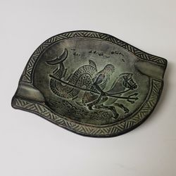 Greek Vidigris Pottery Ashtray - Poseidon w/ Trident Riding a Hippocampus