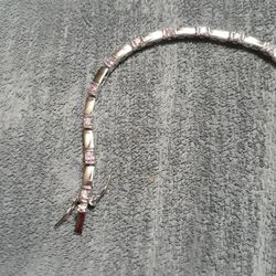 Sterling Silver Pink Cz Bracelet 7"