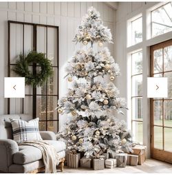 7.5Ft Pre-Lit Flocked Slender Artificial Pine Christmas Tree