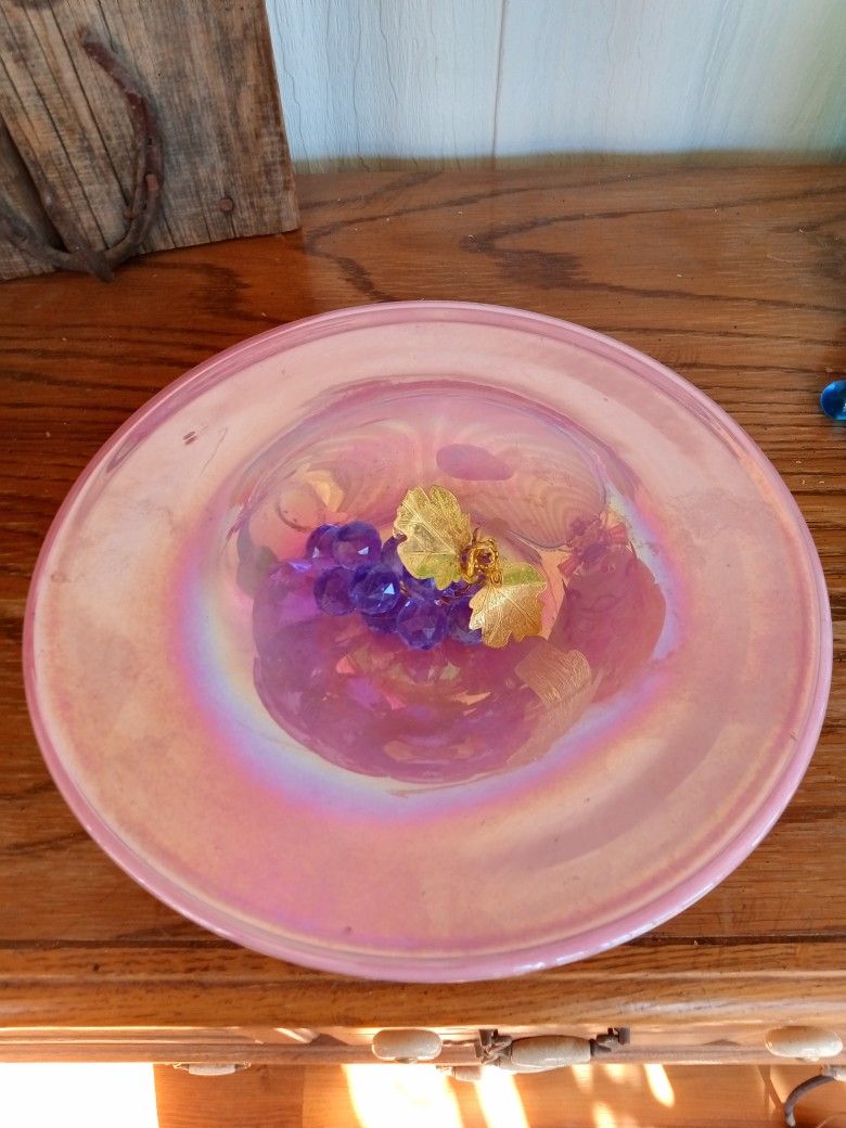 Platinum Opalescent Rose Quartz Bowl 12" Diameter x 2 1/4" T Encourages Emotional Healing,Calming, Inner Harmony & Softly Opens the Heart Center to En