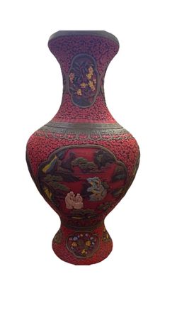 Large Vtg Chinese cinnabar vase/urn. Has been repainted