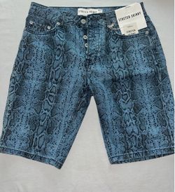 NWT Topman Men’s Size 32 Stretch Skinny Shorts Blue Python Snakeskin Print New