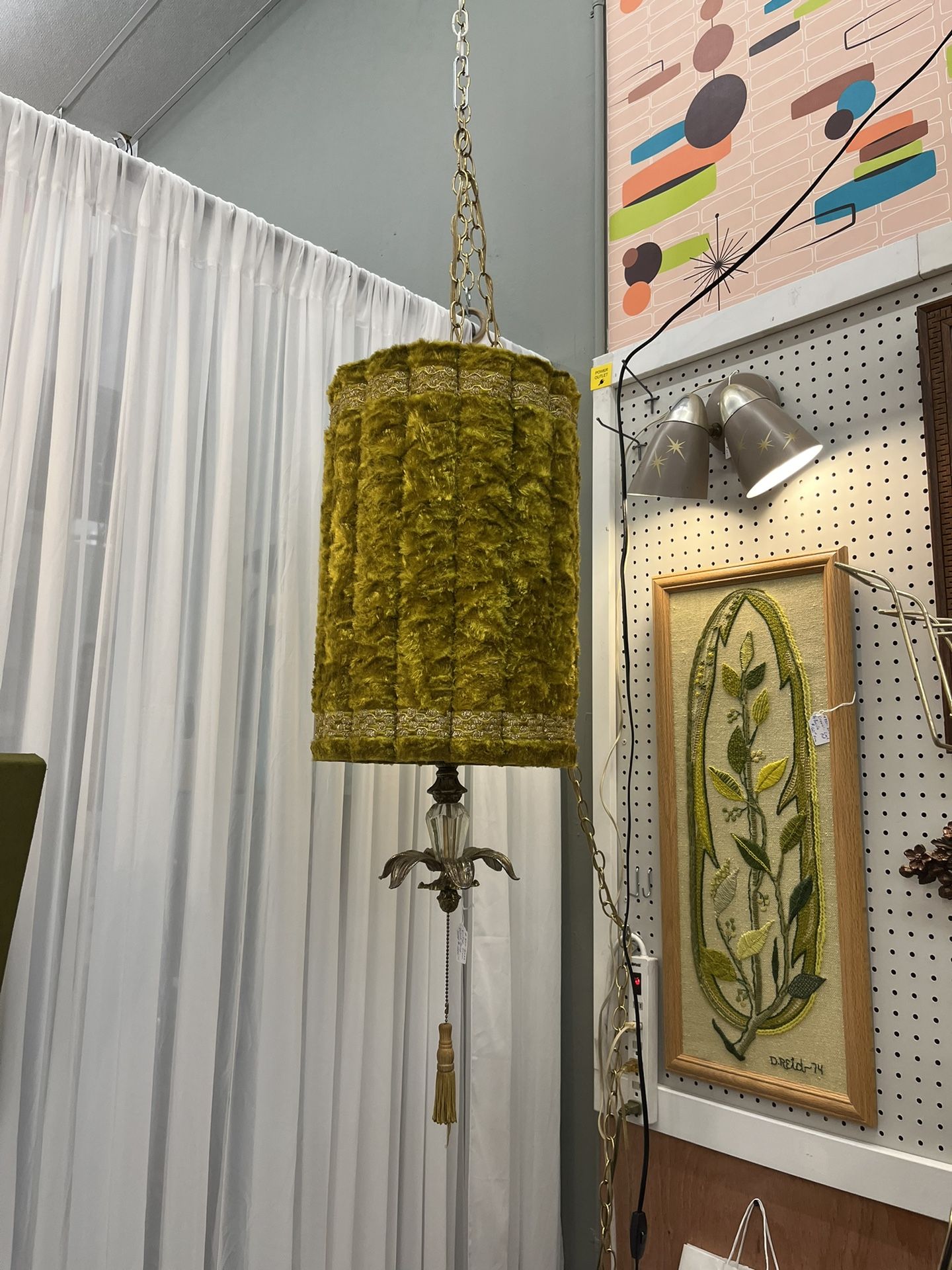 Vintage Green Velvet Swag Lamp