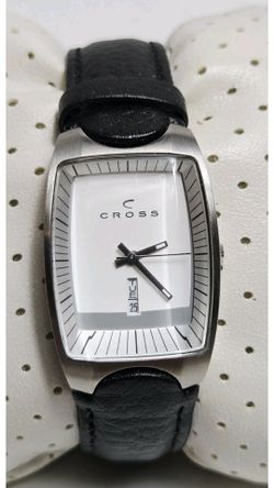 Cross Pen Brand Watch Contemporary Brushed Stainless Case & Leather Strap -WUB02