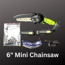 New, 6-Inch Cordless Mini Chainsaw with 2 Batteries, Charger, and Carrying Case