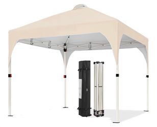10x10 ft light beige color canopy Comes with travel case and sandbags (unfilled). In like new condition